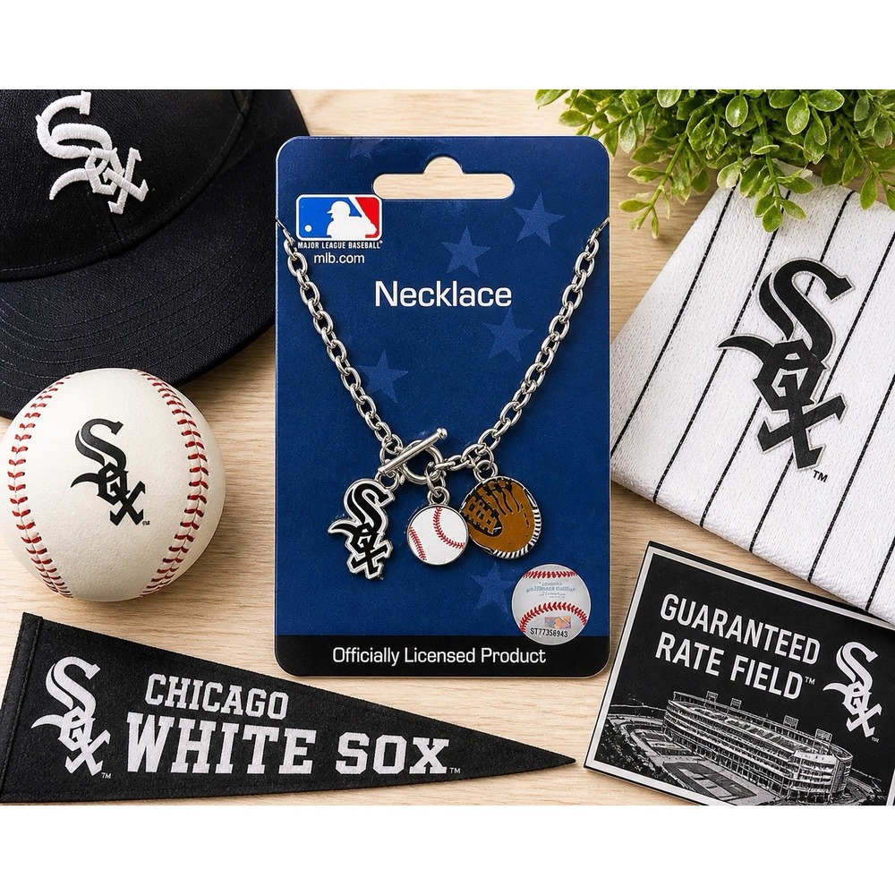 Chicago White Sox 3 Charm Necklace MLB NOS Silver Toggle Chain 18"